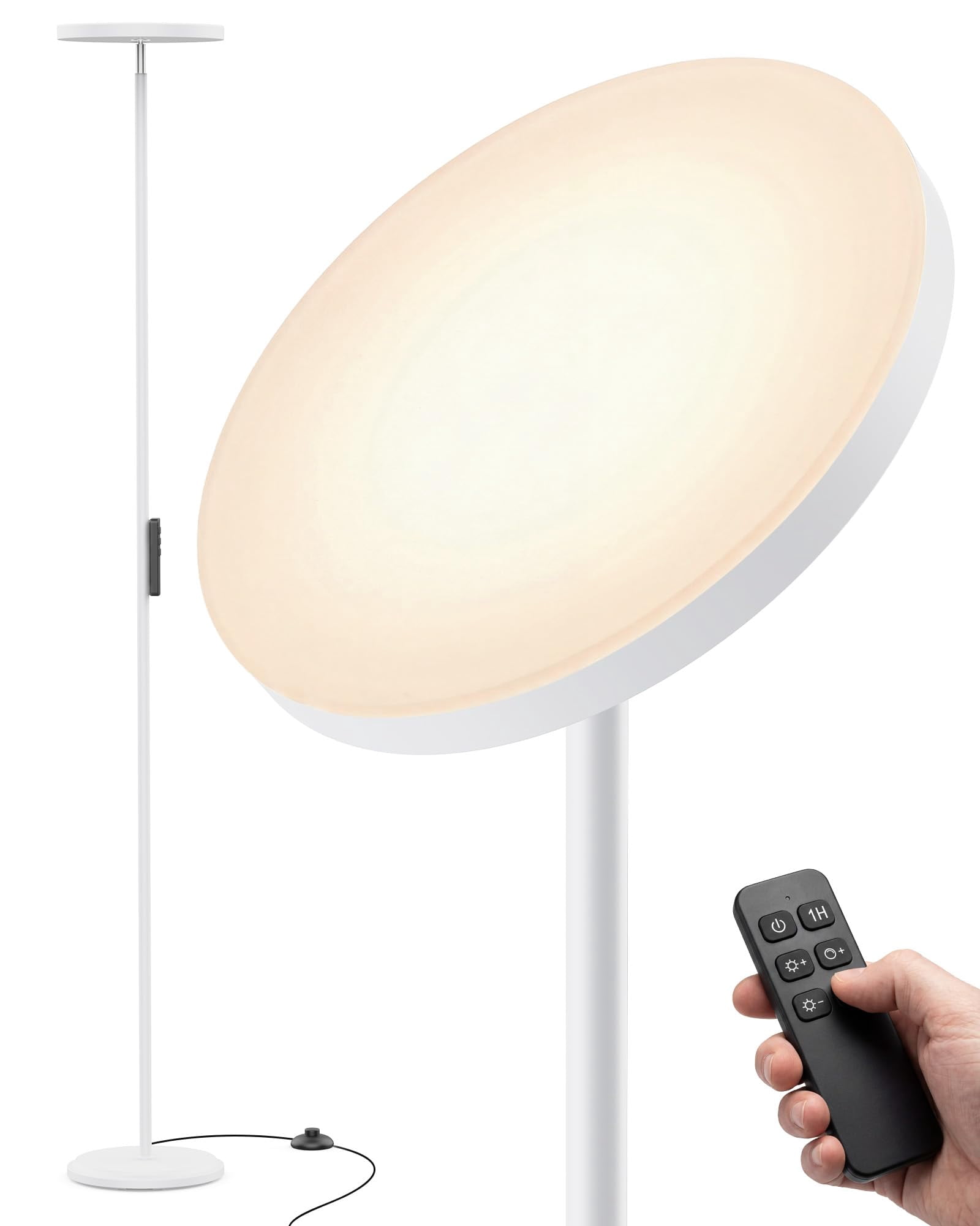 Led Floor Lamps  2800lm Standing Lamp Remote & Foot With 1h Timer 2700-6500k Stepless Dimmable Modern Pole Light For Bedroom Office Reading White