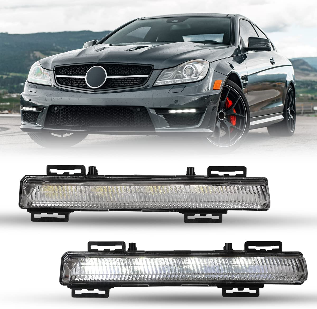 Led Fog Lights and Daytime Running Lights Assembly for 2012-2014 Mercedes Benz C200/C300/C63 AMG, Fog Lights for 2012-2015 Mercedes Benz C250/C350 (DRL Model only)