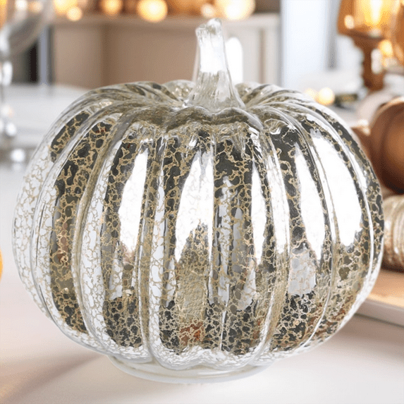Led Glass Pumpkin Decoration, Glass Material, Elegant Cracked Texture, Creates Festive Atmosphere For Home Courtyard Garden Holiday Decor, Manual Size Measurement