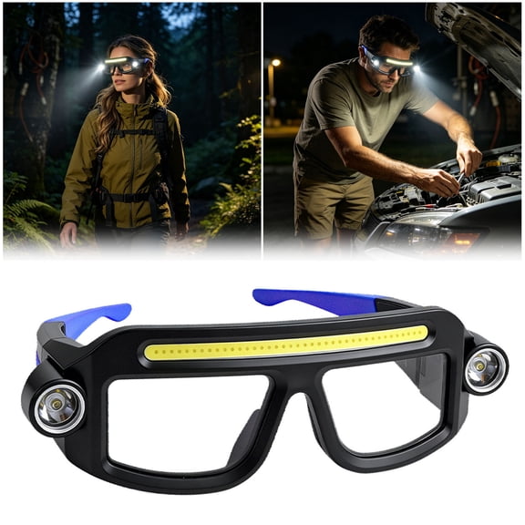 Led Glasses With 400Mah Polymer Battery Rechargeable Headlight Eyewear Usb C Lighted Glasses For Night Running Camping Fishing(Blue-One Size)