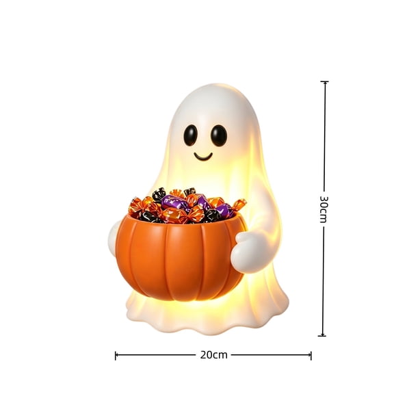Led Glowing Ghost Pumpkin Candy Bowl for Halloween Decor, Warm Light Treat Bowl with Pumpkin Tray, Weather-Resistant Plastic for Outdoor Porch Yard, 14 Inch