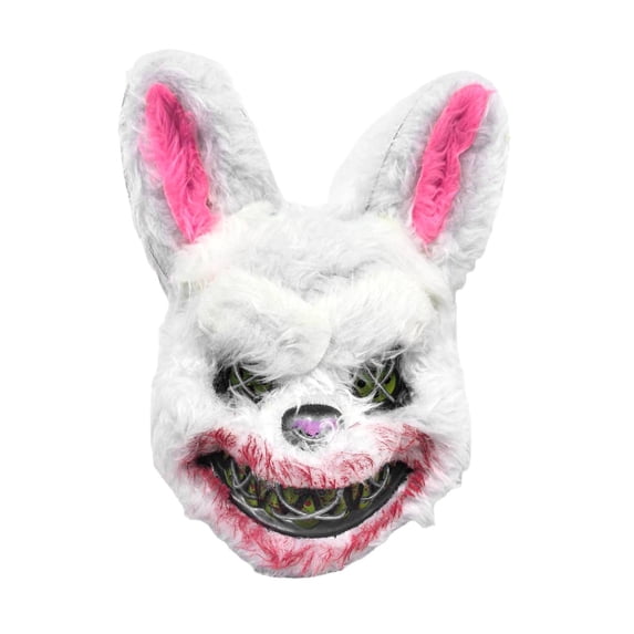 Led Halloween Mask, Mask for Masquerade Party, Creepy Halloween Decorations, Stuffed Bunny Plush, Halloween Led Lights Prop, 14X12 in Spooky White Rabbit Mask Ideal for Group