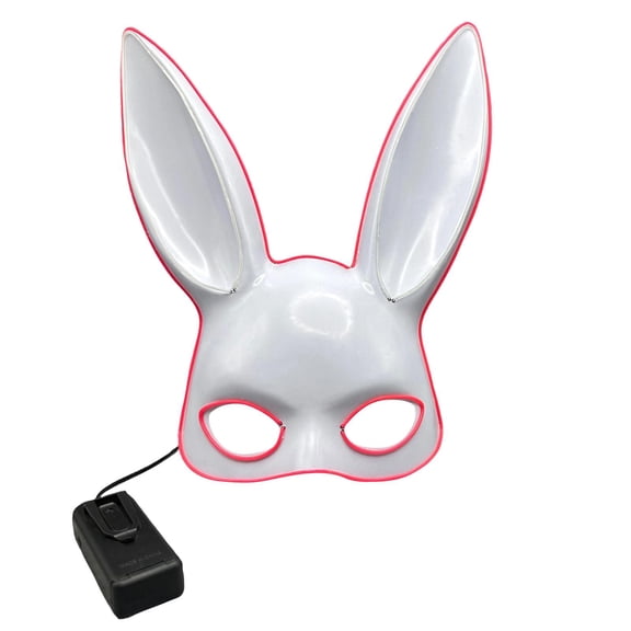 Led Halloween Mask, Mask for Masquerade Party, White Masquerade Mask, Battery Operated Light, 14X11 in White Bunny Halloween Accessory for Halloween Party, Holiday Dress-Up and