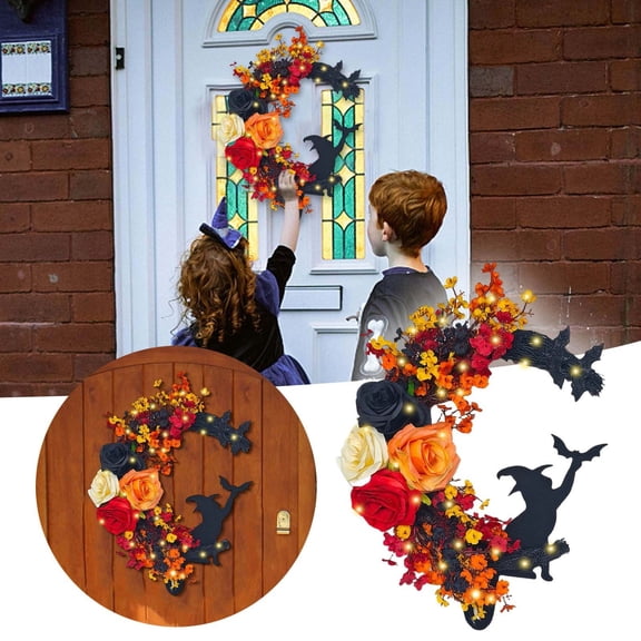 Led Halloween Wreath With Lights Battery Not Included For Front Door Indoor Outdoor Holiday Party Wreath Home Decor