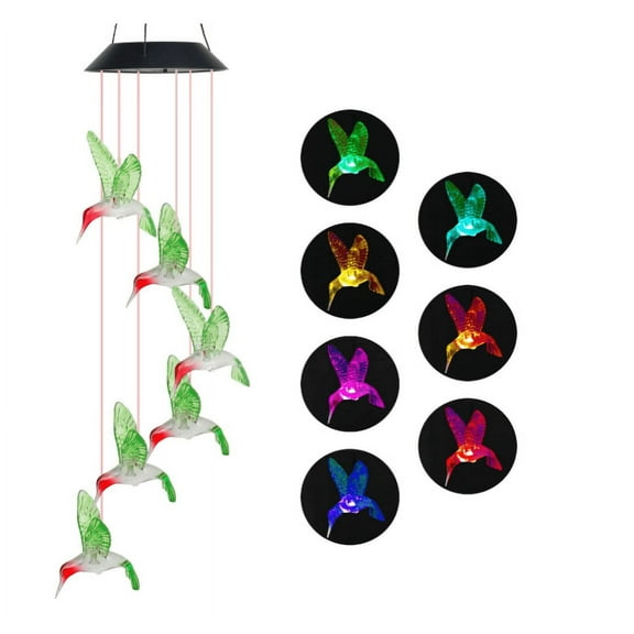 Led Hanging Solar Powered Hummingbird Wind Chimes For Home Garden Decoration Color Changing