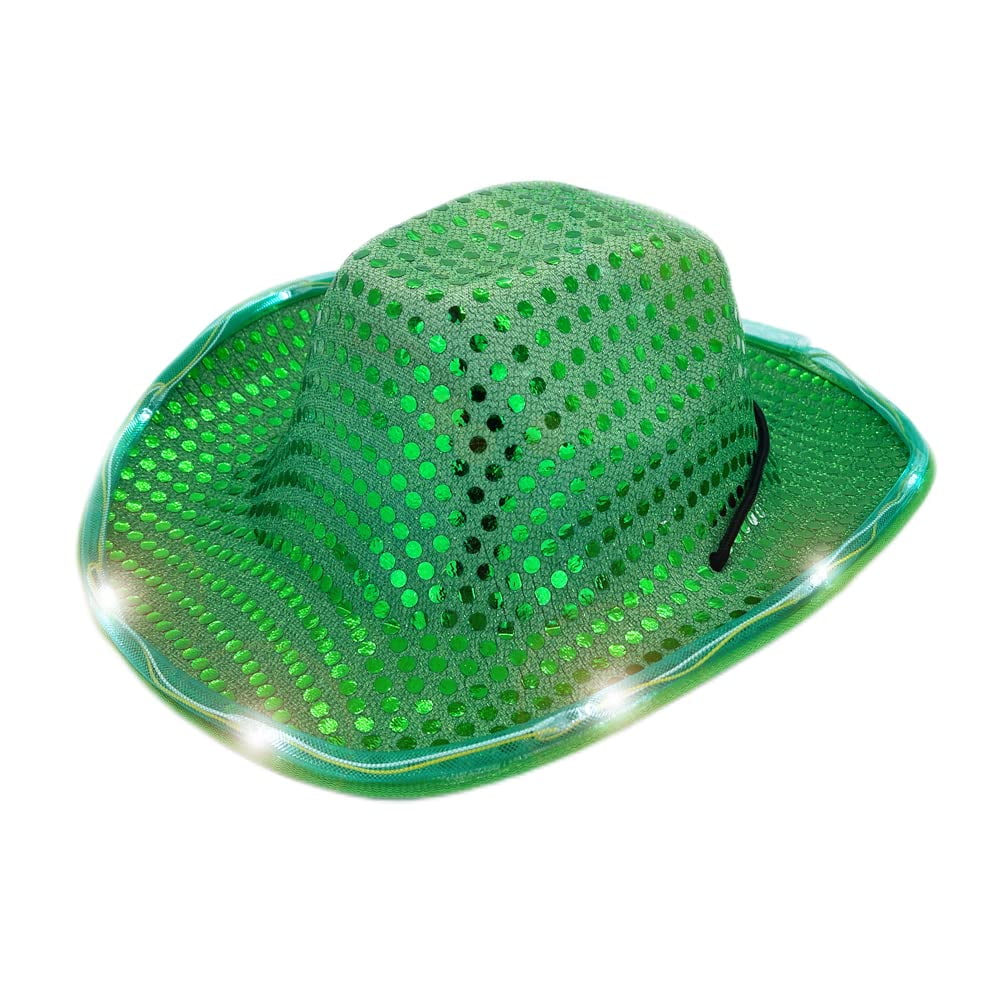 Led Hat Cowboy Sequin Party Cap Flashing Light Up Dance Party Cowboy