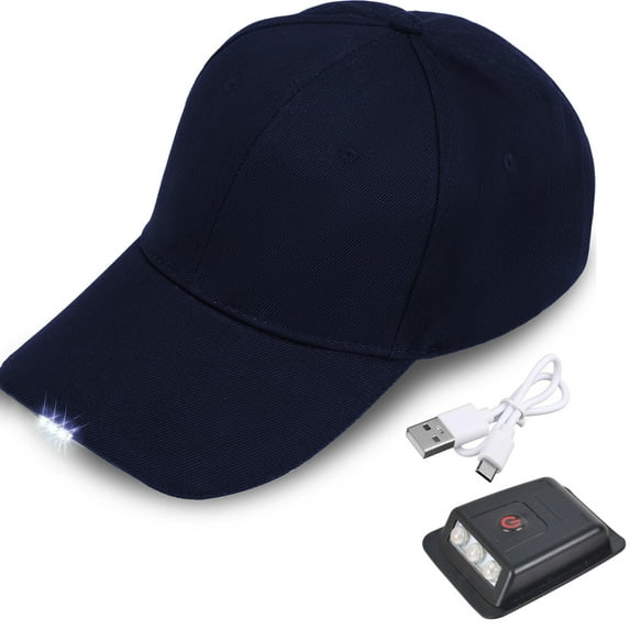 Led Hat with Light Built In,Hands-Free Led Hat with Lights for Men, Baseball Cap with Hat Light for Fishing Camping,Navy Blue