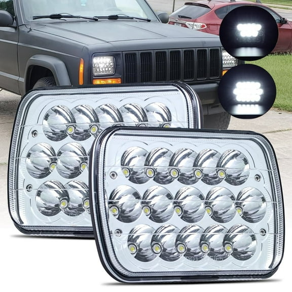 Led Headlights 5x7 7x6 Projector Sealed Beam with DRL Compatible with Jeep Wrangler YJ Cherokee XJ Ford Chevy GMC Toyota etc(Chrome Pair)