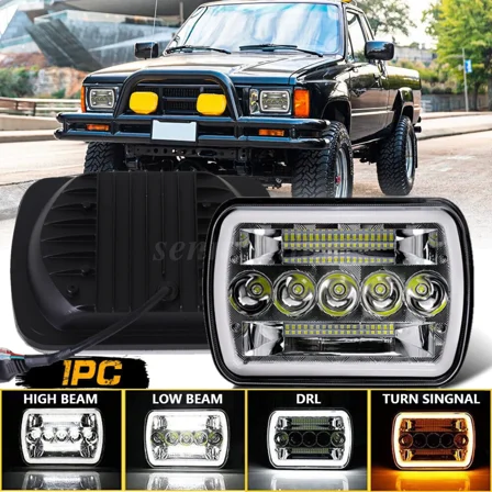 Led Headlights Chips High/Low Beam with Halo Angel Eyes DRL Turn Signal Light Sealed Beam Led Headlights Compatible with Wrangler YJ Cherokee XJ Ford Chevy Nissan etc