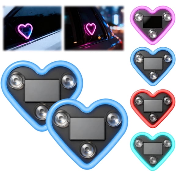 Led Heart Light for Car, Solar Powered Wireless LED Triangle Heart Shape C-Pillar Ambient Neon Light, Valentine's Day Romantic Car Interior Decor Accessory