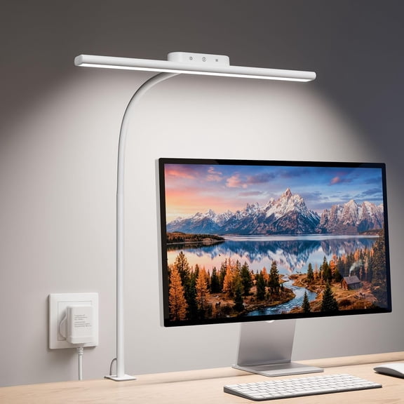 Led for Home Office, Metal Architect Lamp with Clamp, 11W 750LM Eye-Caring Task Light, 25 Lighting Modes, Flexible Gooseneck for Monitor, Workbench, Drafting, Crafts, Reading, White