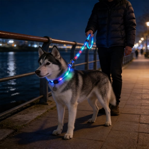Led Illuminated Dog Leash, Usb Rechargeable, Glows in The Dark, Adjustable Strap for Nighttime Dog Walking, Illumination, Blue, 1-set (leash, Data Cable), by Ihhxbs