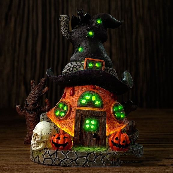 Led Illuminated Halloween Witch House Rosin Craft Tiny Model For Shelf Otherwise Desk Display Eerie Rosin Cottage Decoration 2026
