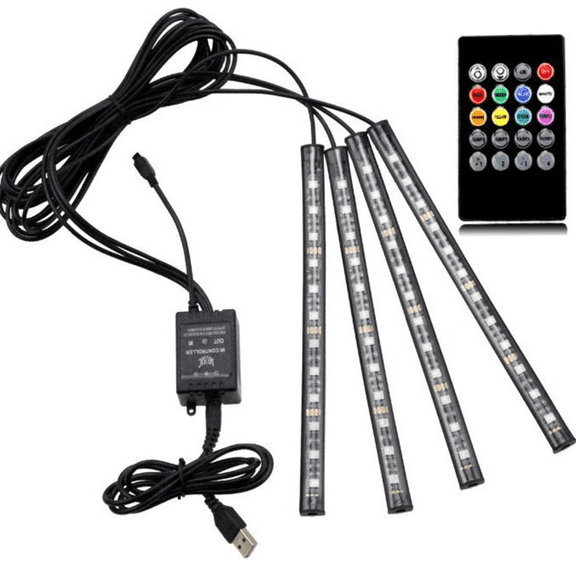 Led Interior Car Lights, Controller Led Lights for Cars, Multicolor Music Underglow Lighting Kits with Wireless Control and Sound Active Function, 4pcs 48 USB LED Interior Lights, DC 5V