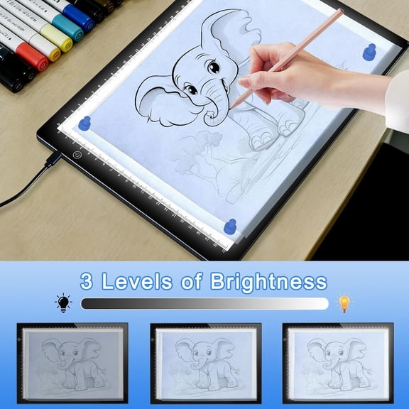 Led Light Box A4 Tracing Drawing Board Diamond Painting Light Box with 3 Adjustable Brightness LED Light Pad for Drawing, X-ray Viewing, Ultra-Thin, Power by Type-C Cable