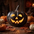 thumbnail image 1 of Led Light Up Pumpkin Decor, Black Smiling Face Classic, Fall Porch Yard Indoor Outdoor, Resin Battery Operated Design Build, Autumn Halloween Party Accent Gift Gift, 1 of 6