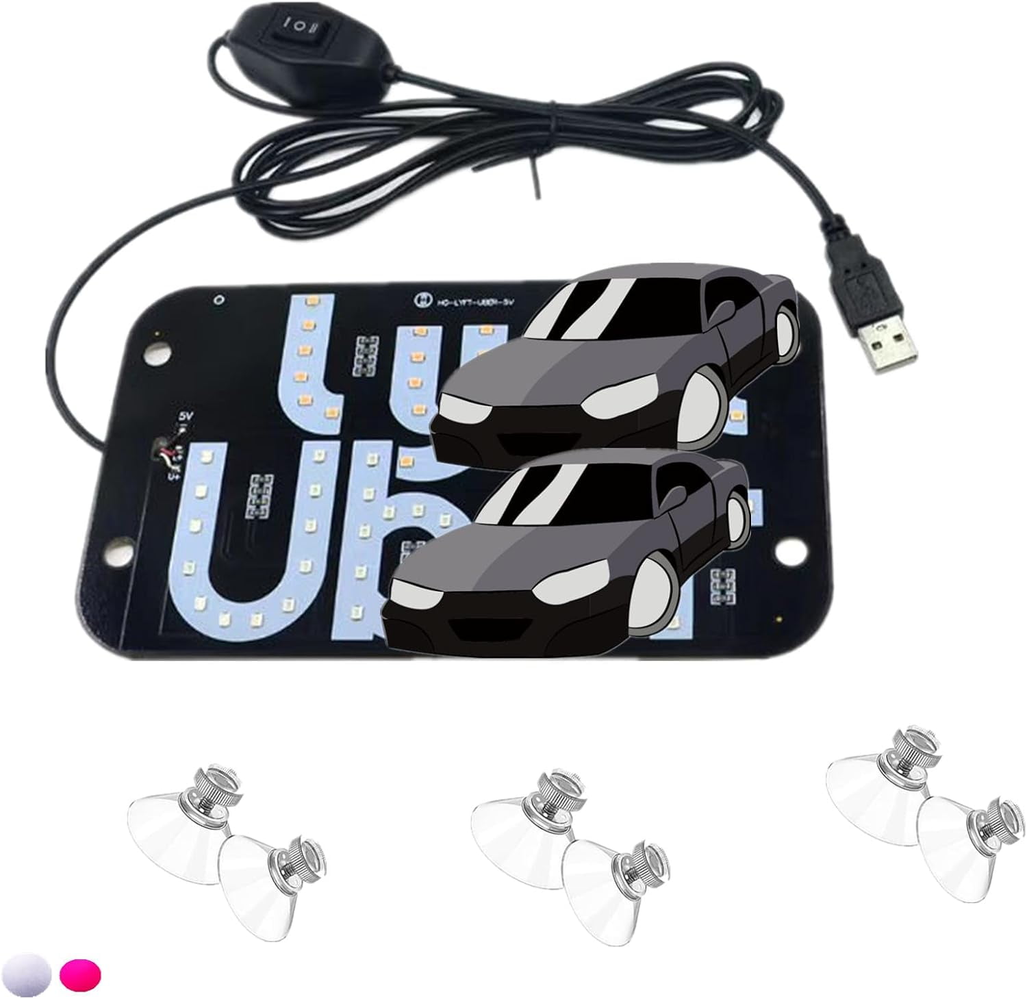 Led Light Signs for Car,Two Colors USB or Type-C Switch Taxi Sign Light Windshield with 6 Suction Cups Car LED Sign for Most Cars to Light Up The Night (Pink-White, USB)