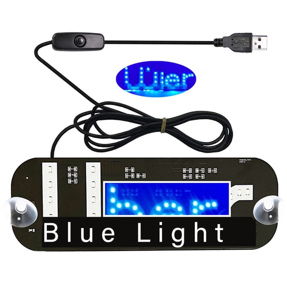 Led Light Signs for Car Windshield, Glow LED Sign Decal Stickers with Suction Cups Flashing Hook on Car Window LED Bright Lights USB PlugBlue