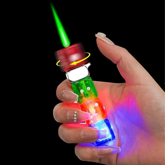 Led Light-Up Dice Lighter Windproof Refillable Lighter With Colorful Led Lights And Rotatable Design For Camping, Bbq And Novelty Gifts(Green-9.3cm)