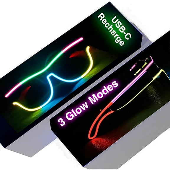 Led Light Up Glasses USB Type-C Rechargeable, Multi-color Neon Glow Glasses Rave Sunglasses for Men Women Party Outfits,EDM,Halloween,Christmas