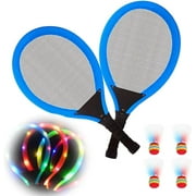 Led Light-Up Oversized Badminton Set with 2 Player Grip Tapes Badminton Racket 2/4 PCS Light-Up Shuttlecocks, Family Entertainment Outdoor Night Light Training LED Badminton Racket Sets Sport