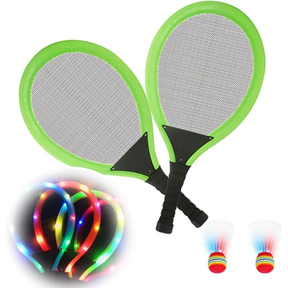 Led Light-Up Oversized Badminton Set with 2 Player Grip Tapes Badminton Racket 2/4 PCS Light-Up Shuttlecocks, Family Entertainment Outdoor Night Light Training LED Badminton Racket Sets Sport