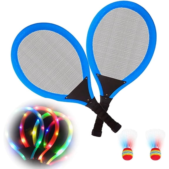 Led Light-Up Oversized Badminton Set with 2 Player Grip Tapes Badminton Racket 2/4 PCS Light-Up Shuttlecocks, Family Entertainment Outdoor Night Light Training LED Badminton Racket Sets Sport