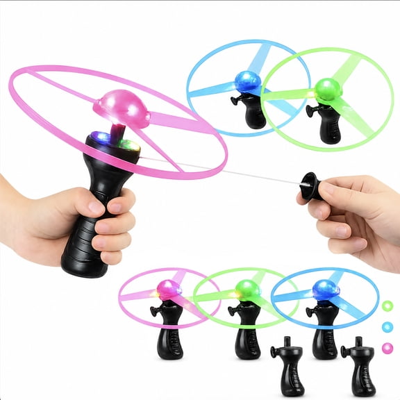 Led Light Up Pull String Flying Saucer UFO Disc Spinner Toys For Outdoor Plays (4-Pack)