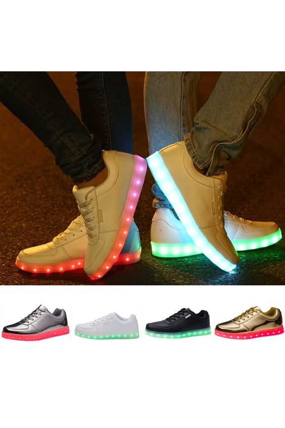Led Light Up Shoes for Women Men Sports Led Shoes Dancing Sneakers Low Top Usb Charging Shoes Silver 36