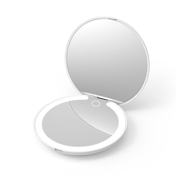 Led Lighted, Compact Mirror with Touch Dimming, 1X/3X Magnifying Mirror, USB Rechargeable, Portable for Pocket, Folding(White)