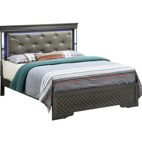 Led Lighted G6702c-fb3 Black Bed, Faux Leather Headboard With Textured , Various Sizes For Your Selecting On Line Full Bed Accents - Black, And Fits Twin/full/queen/king Size