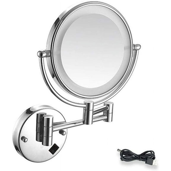 Led Lighted Makeup Mirror Wall Mount 7X Magnifying Cosmetic Mirror 360 Swivel Extendable Two Sided Vanity Mirror for Bathroom,USB Rechargeable