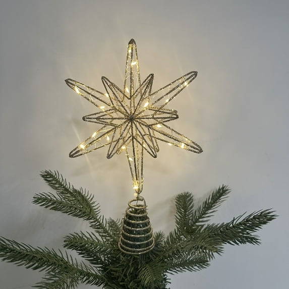 Led Lighted Metal Star Xmas Decoration, 3D Hanging Star Ornament With Warm White Lights, For Christmas Tree Window Indoor Outdoor Party Decorations