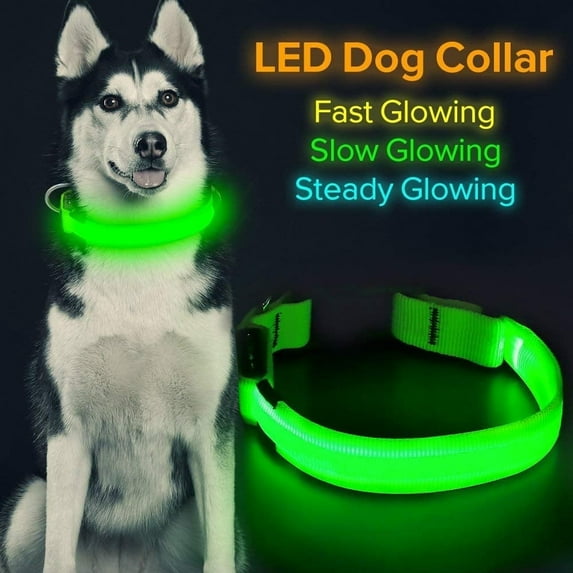 Led Lighted Up Dog Collar Flashing 100% Waterproof USB Rechargeable Pet Dog Safety Collar Glow in The Dark Light-up Neck Loop GREEN(14.56IN-18.11IN)
