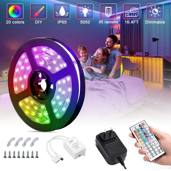 Led Lights, 5M/16.4 feet Led Strip Lights RGB 150 LEDs with Remote Control, Multi-Color Changing Light Strips for Bedroom, Kitchen, Party,Home Indoor/Outdoor Decortaion