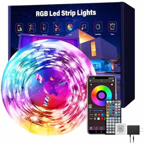 Led Lights for Bedroom 100 ft (1 Roll of 100ft), Music Sync RGB Led Strip Lights with Remote App Control, Color Changing Led Lights for Room Home Kitchen Party Decor