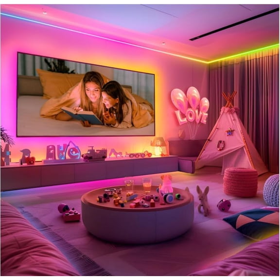 Led Lights for Bedroom 100FT Smart IC+RGB, Music Sync Color Changing Strip Lights, 24Key Remote+App Control Light Strip for BedHead,Underbed,Ceiling,Background Wall(2Rolls of 50FT)