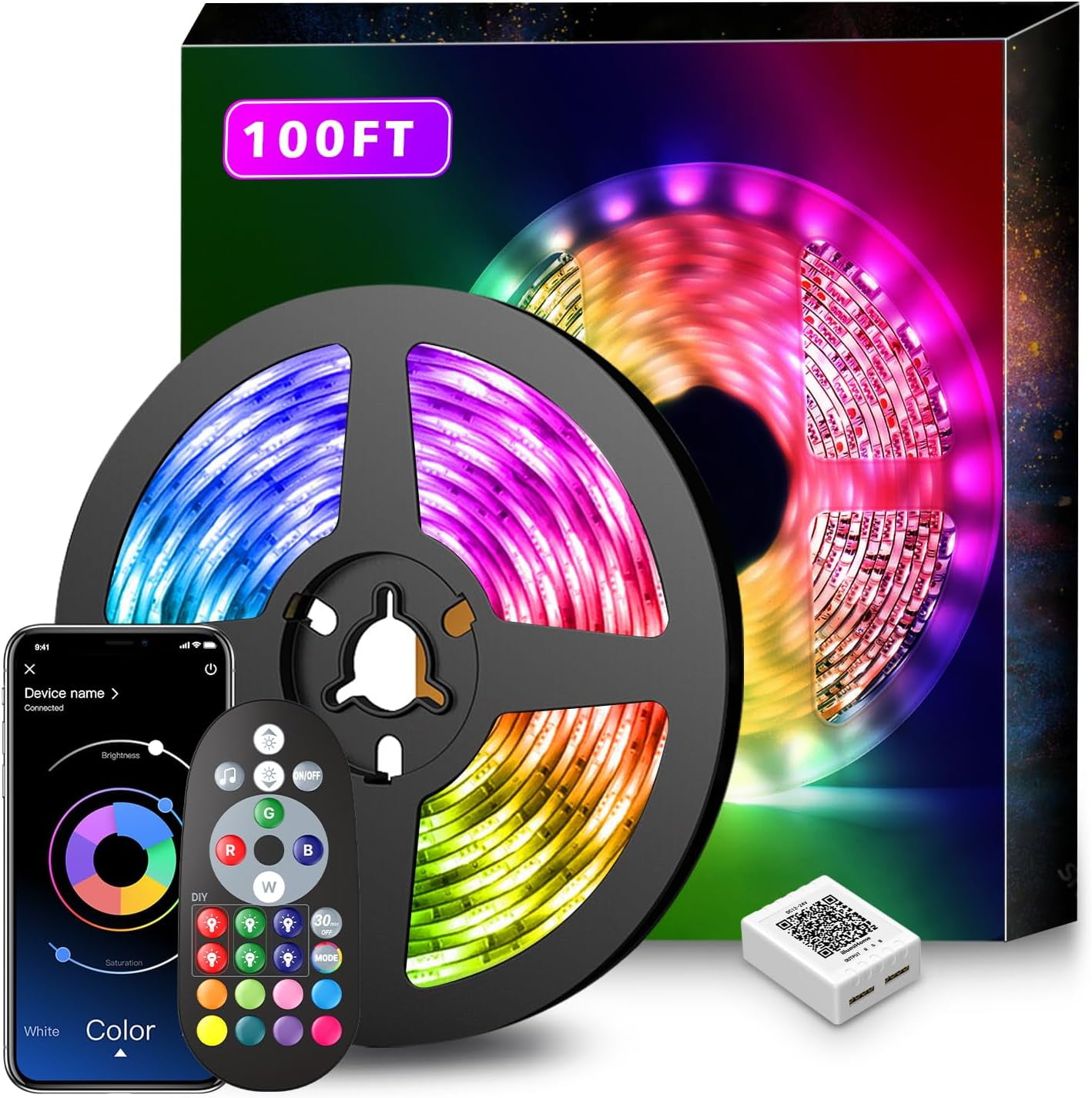 Led Lights for Bedroom 100ft Music Sync Color Changing Led Strip Lights Smart with Remote and App Control Built-in Mic for Party Home Room Decor Luces LED para Cuarto