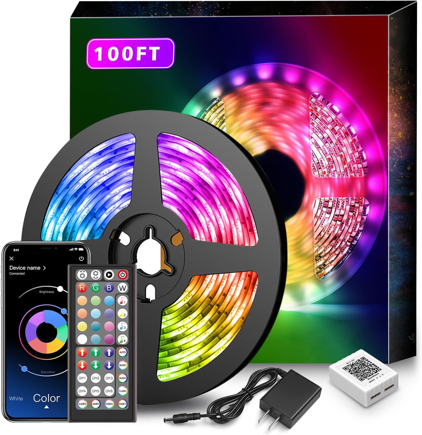 Led Lights for Bedroom 100ft Music Sync Color Changing Strip Smart with Remote and App Control Built-in Mic Party Home Room Decor Luces LED para Cuarto