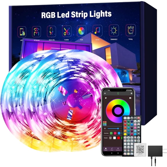 Led Lights for Bedroom 150 ft (2 Rolls of 75ft), Music Sync RGB Strip with Remote App Control, Color Changing Room Home Kitchen Party Decor