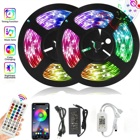 Led Lights for Bedroom 32.8ft, 5050 RGB Led Strip Lights, Smart Music Sync Led Lights Color Changing, Bluetooth App & Remote Control