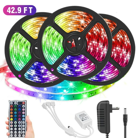 Led Lights for Bedroom, 50ft RGB LED Light Strips IR Remote Controller Color Changing 3528 Flexible Tape Rope Lights for Bedroom Room Home Kitchen