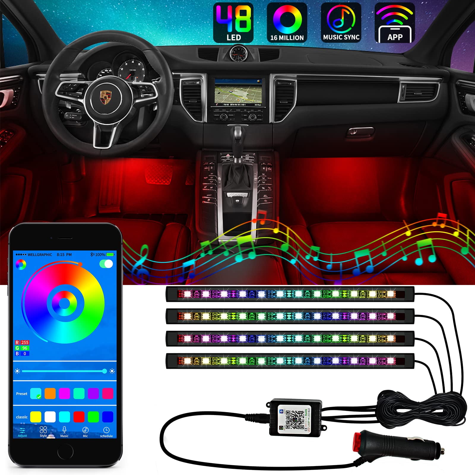 Led Lights for Car, Dash Lights for Car Interior Neon Lights Strip with