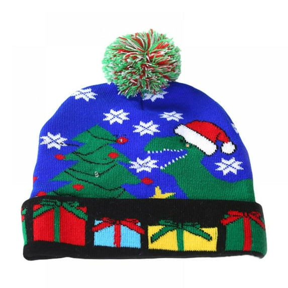 Led Luminous Christmas Knitting Hat Light up Hat for Unisex Winter Beanie Sweater Cap with Colorful LEDs,for Kids Adults Christmas New Year Wearing