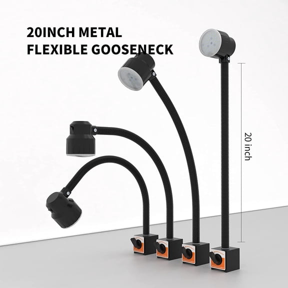 Led Magnetic Work Light 300mm Flexible Gooseneck lamp 500 Lumens 120 Volt for Sewing Machine Lathe Milling Drill Press Industrial Lighting