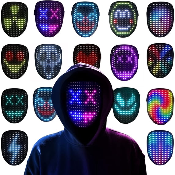Ompusos Kids Glowing LED Cosplay Masquerade Mask, Light-Up Gesture-Sensing Costume Party Mask