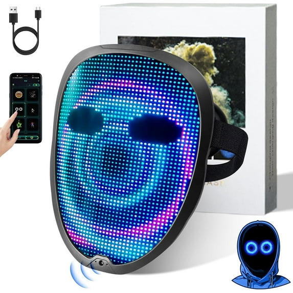 Ompusos LED Light-Up Cosplay Mask with Gesture Sensing, Halloween Costume Party Accessory