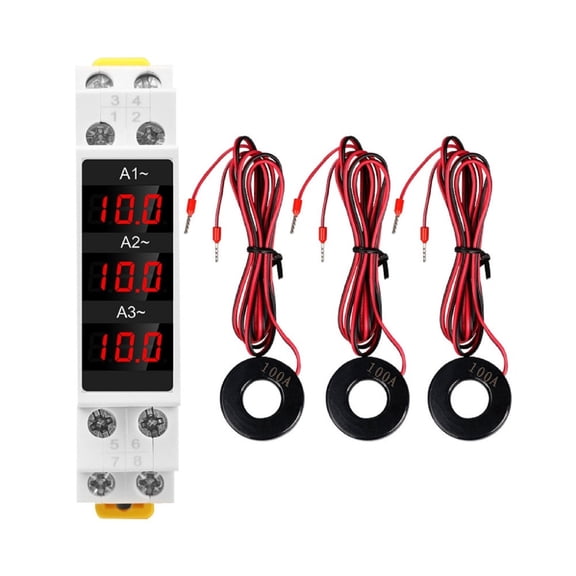 Led Mini Din Rail Digital Display Three-Phase Ammeter Single-Phase Voltag Current Herz Meter Volt Amp Herz 1-100A Ac80-500