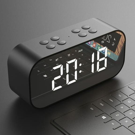 Led Mirror Clock With Screen 5.0 Wireless Bluetooth Audio Alarm Clock Three- Brightness Call Card,Built-In Lithium Battery Black Free Size