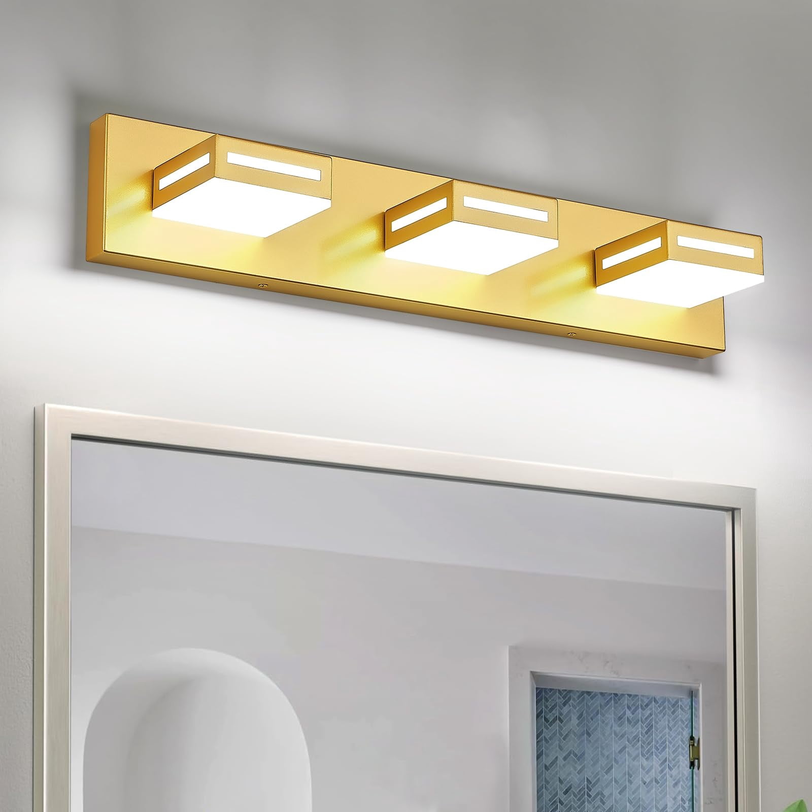 Led Modern Bathroom Light Fixtures  3-light 24-inch Gold Vanity Lights For Lighting Over Mirror 6000k Cool White 350° Rotatable Wall Lamp